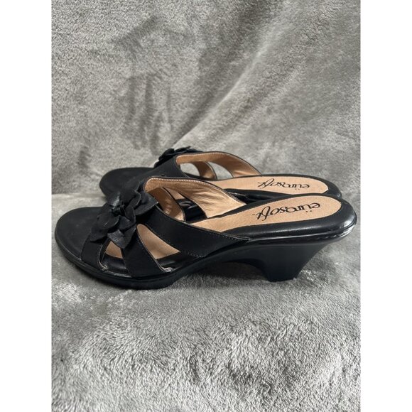 Eurosoft by Sofft Women’s Size 10M Black Leather Wedge Flower Sandals Slide - Picture 8 of 13